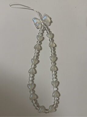 Iridescent Heart Bead White Phone Charm